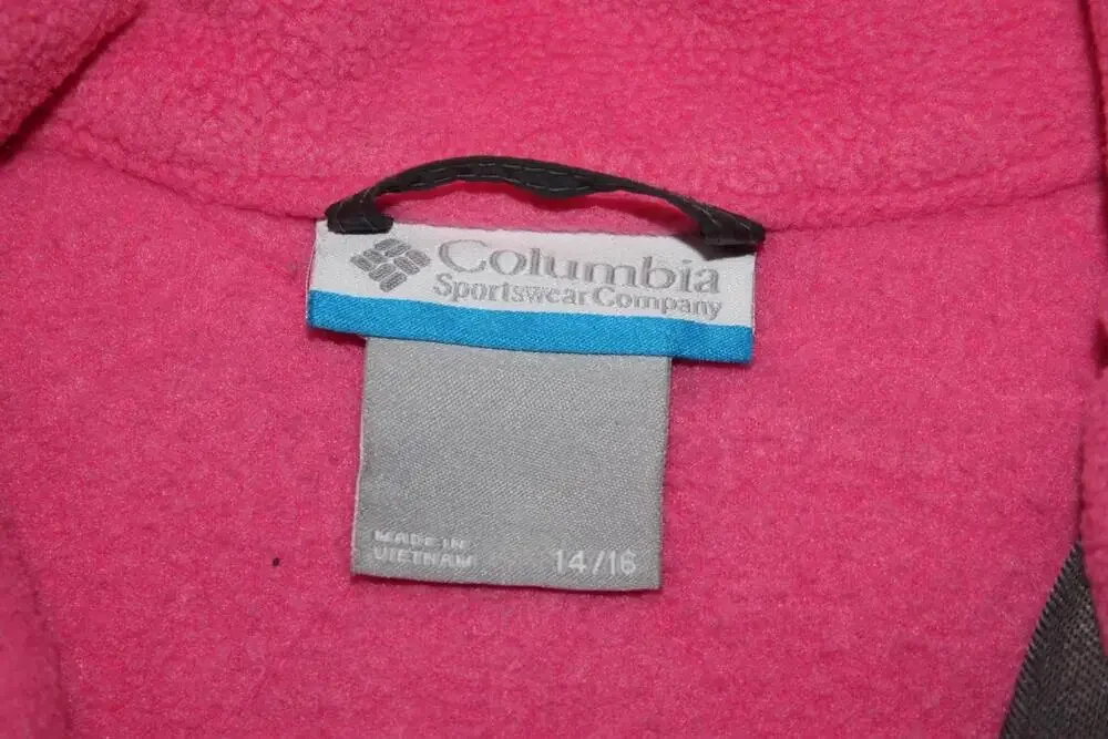Columbia Jacket Unisex Kids 14-16 Pink Quilted Fleece Full Zip Pockets